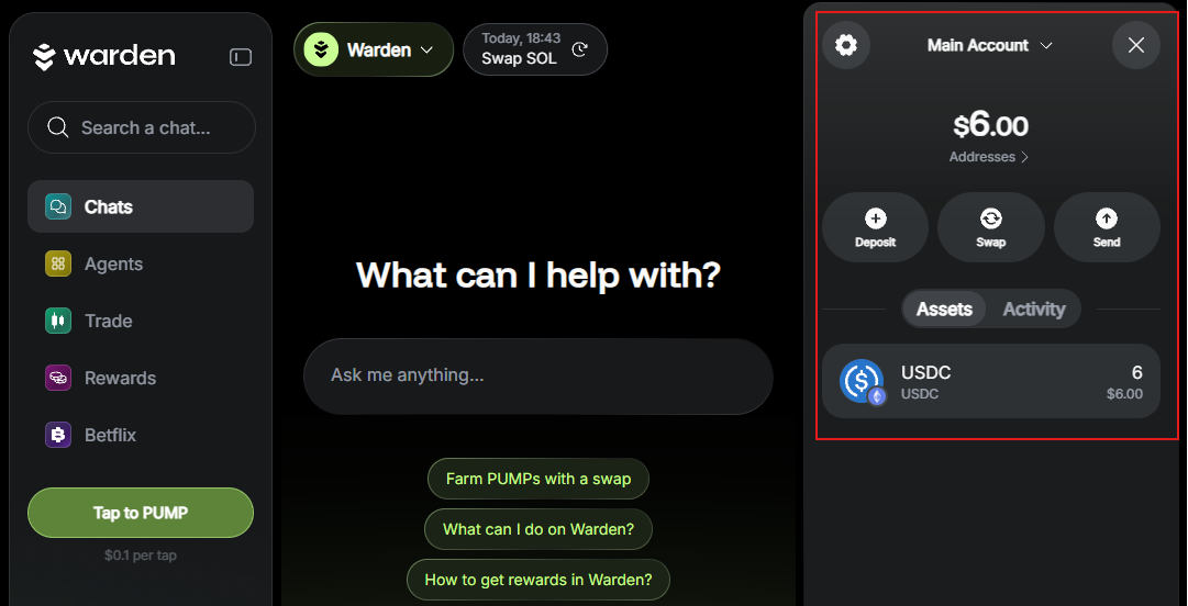 View your wallet in Warden